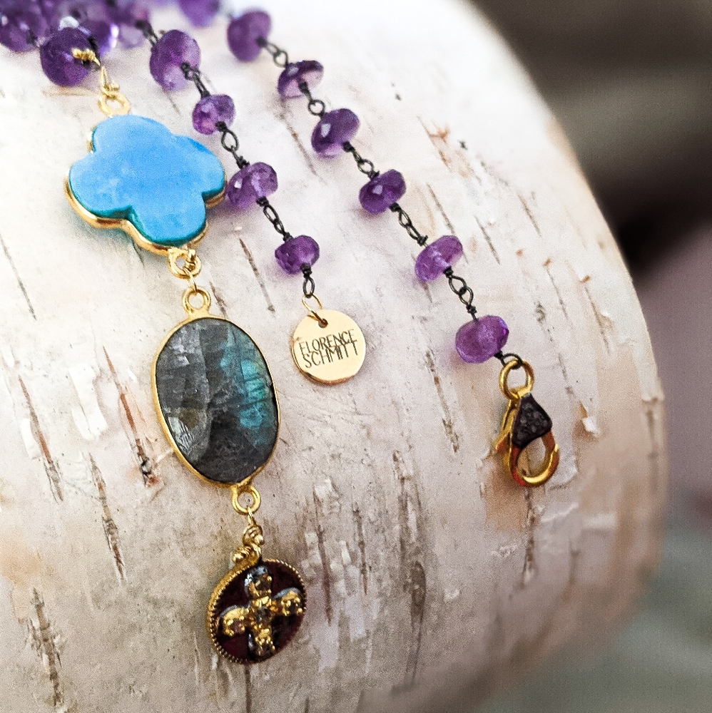 Amethyst Diamond Charm Turquoise Labradorite